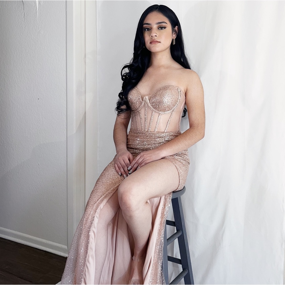 Rose Gold Bustier Gown with Slit